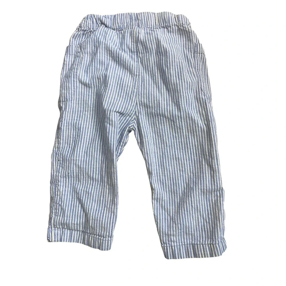 Hanna Andersson Cotton Blue‎ White Stripe Elastic Waist Pants 12-18 Months